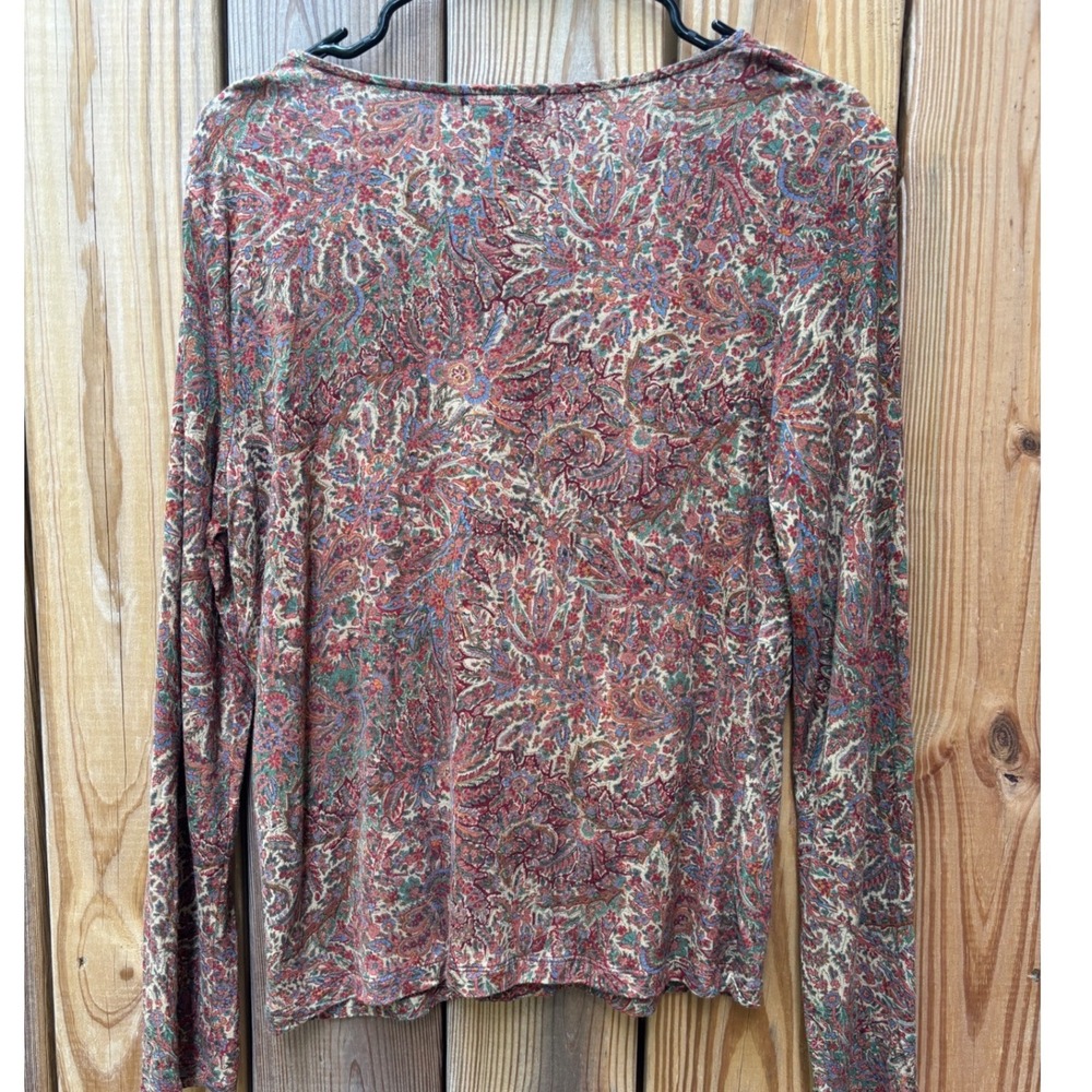 Chaps Petite PXL Paisley Surplice V-Neck Long Sleeve Top Red Multi Boho Viscose - Picture 4 of 8